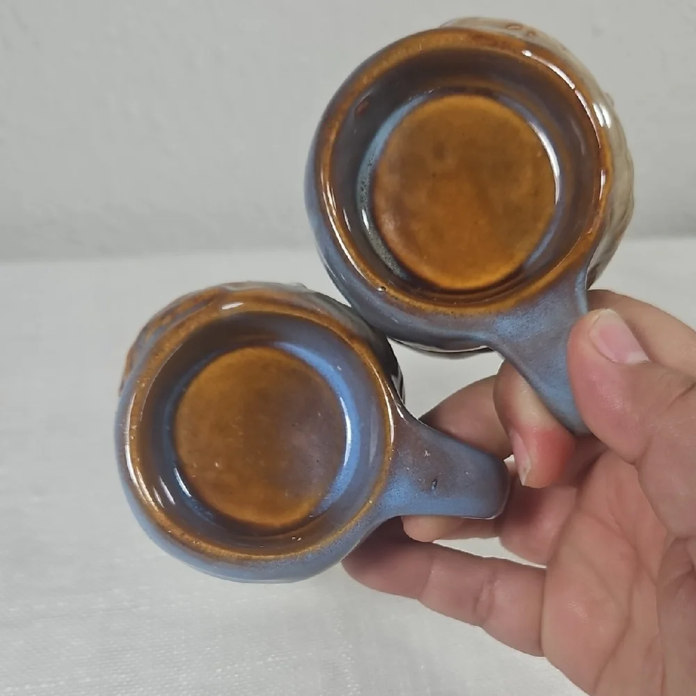 NWT Set of 2 Bohemian Brown Cream & Blue Santa Claus Ceramic Tea Light Holders